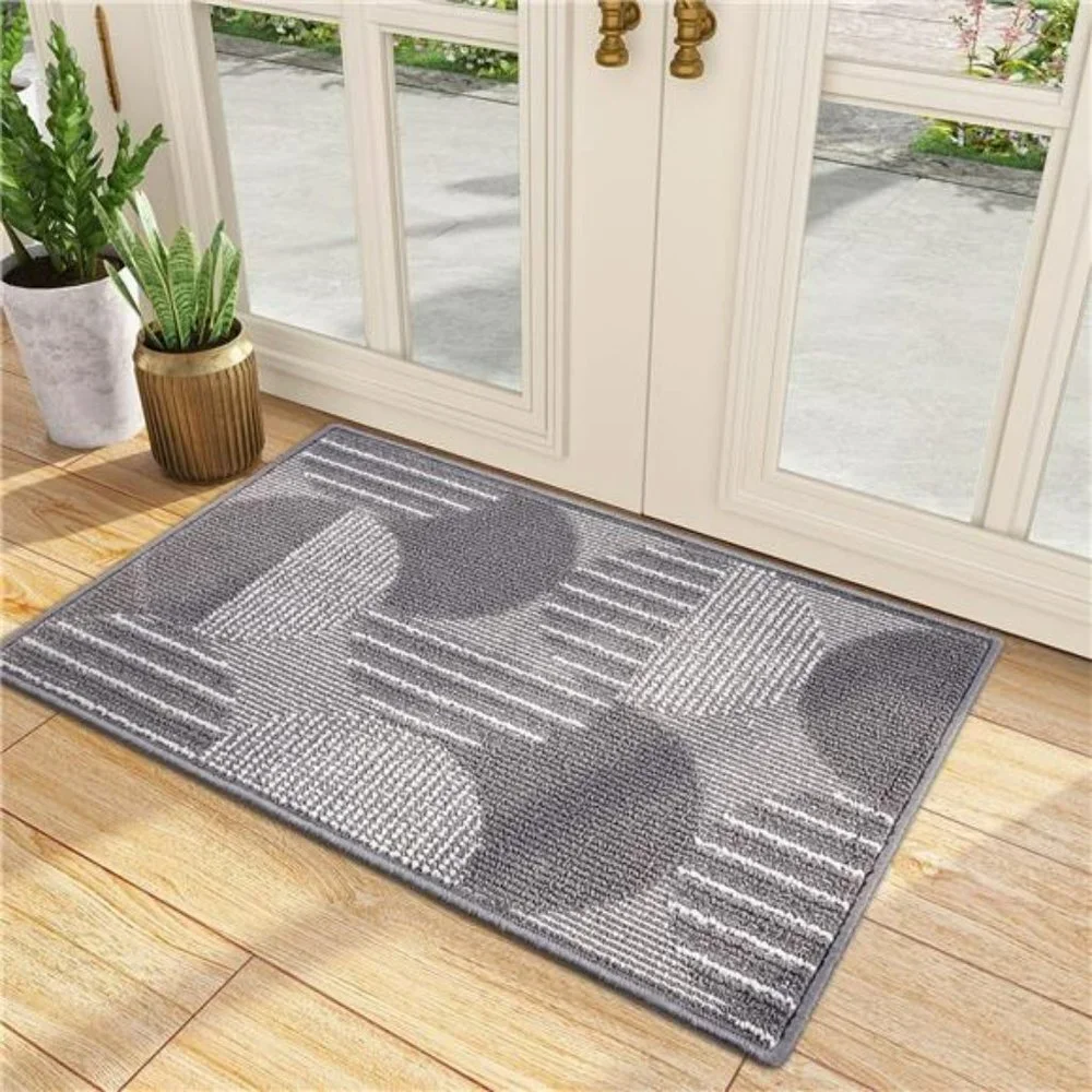 Indoor Door Mat, Non-Slip Geometric Doormat, Front Door Rug Grey, 20'' x 32''